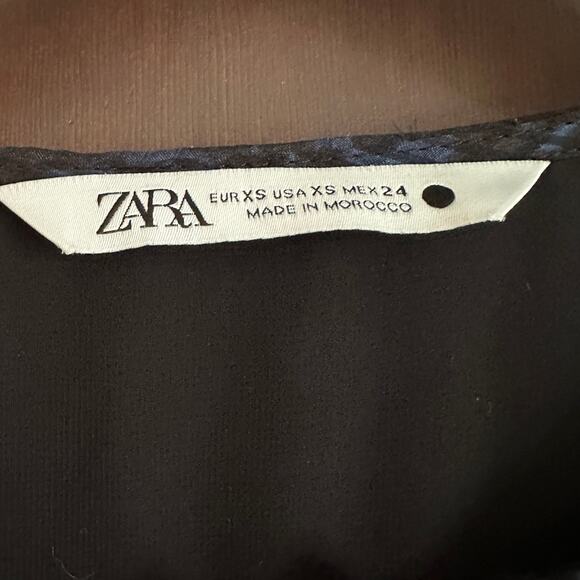 ZARA | Black and Blue Shadow Gingham Tiered Trapeze Dress | Size Extra Small - Picture 5 of 6